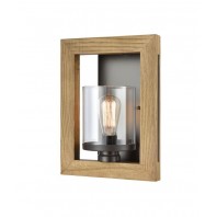 CLA-Meti:Warm Chestnut Wood Frame Clear Glass Wall Lamp